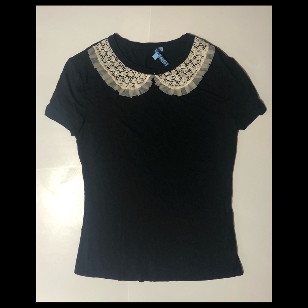 4-Antonio Melani black shirt with off white lace collar